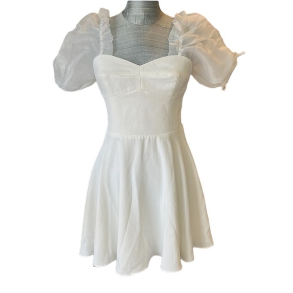 Amanda Uprichard Lovely Dress In Ivory Puff Sleeve Mini - Picture 2 of 11